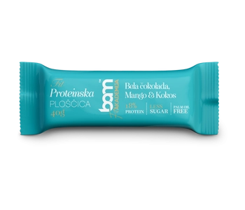 Baton proteinowy ze słodzikiem, Biała czekolada, mango i kokos